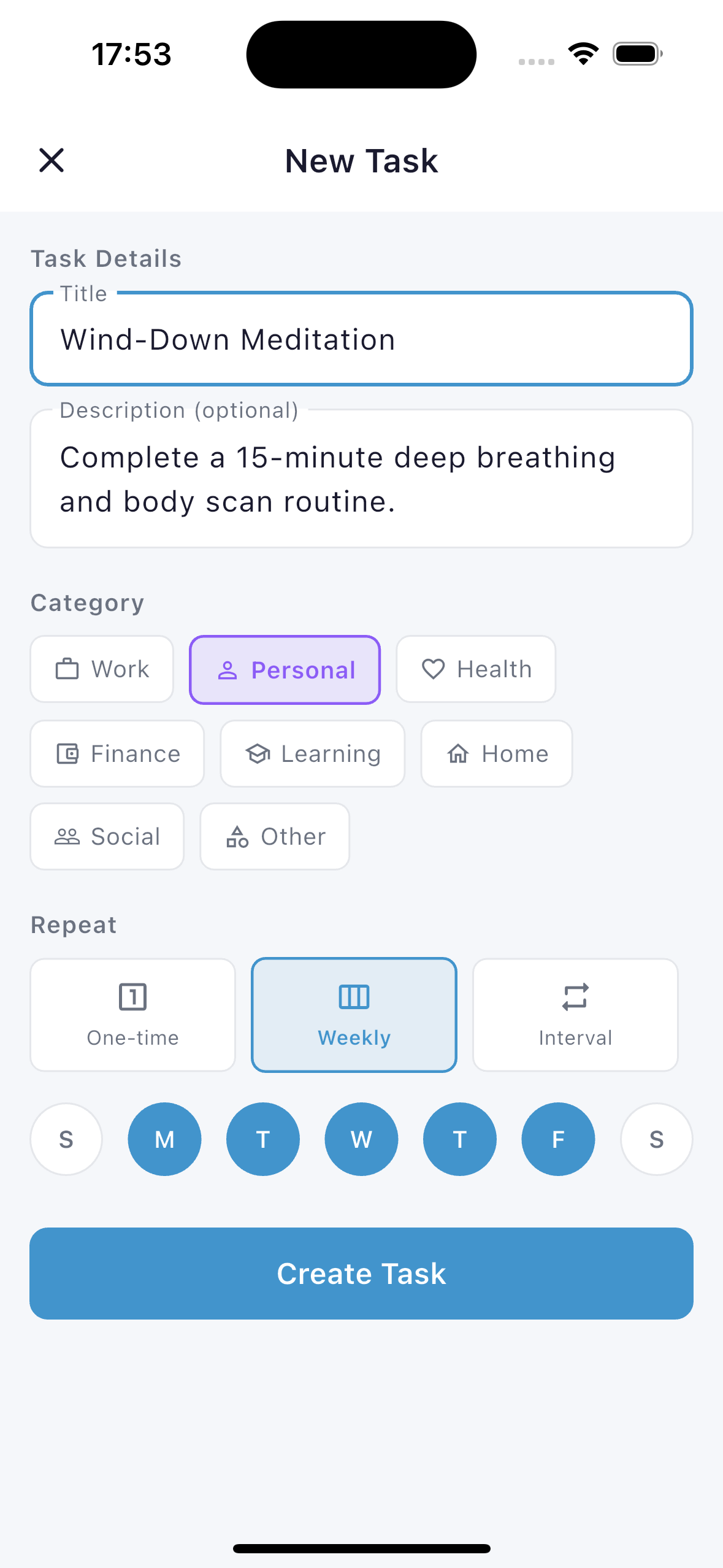 Create routine screen
